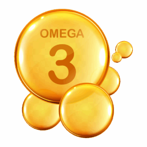 Omega-3 in a golden bubble surrounded by other golden bubbles