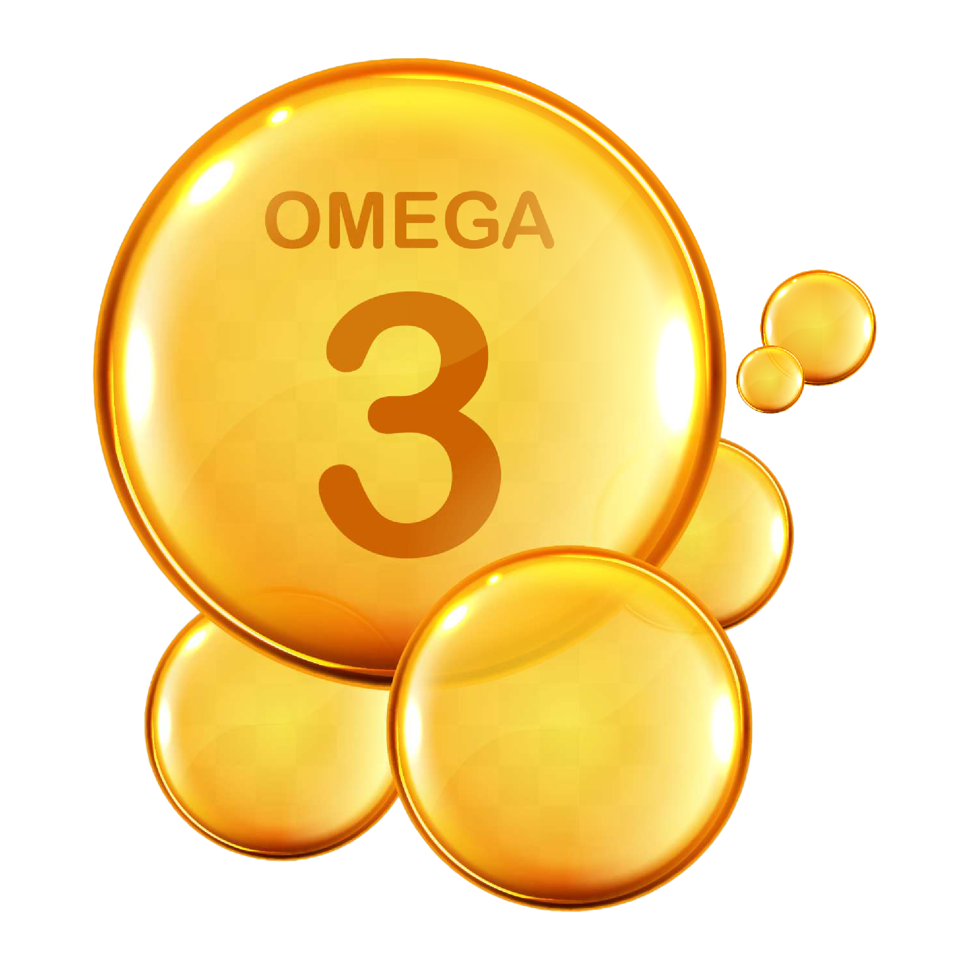 Omega-3 in a golden bubble surrounded by other golden bubbles